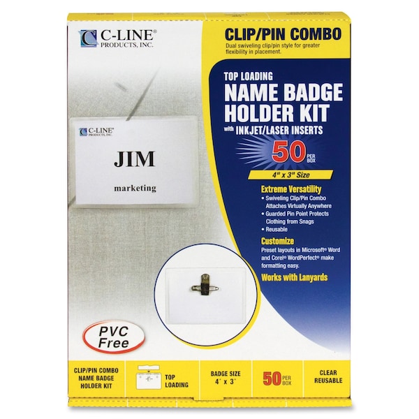 Name Badge, Pin/Clip, Badge, PK50