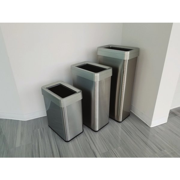 18 gal Rectangular Trash Can, Silver, Stainless Steel