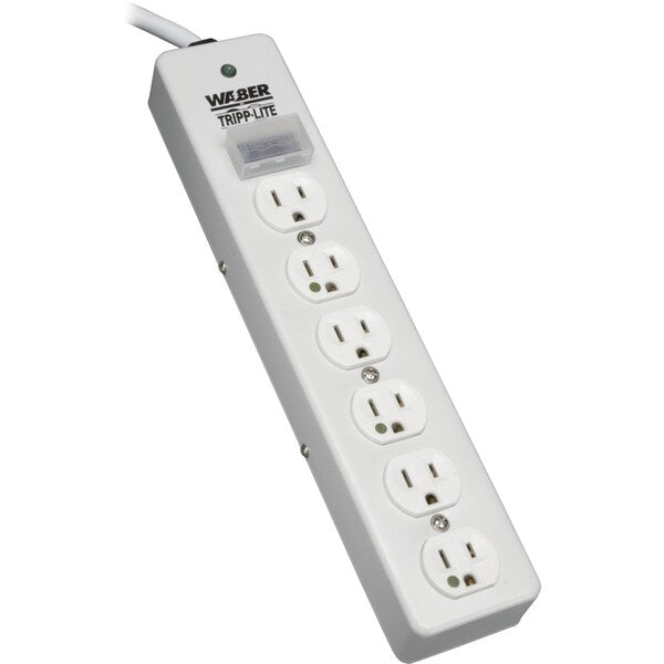 Surge Protector Strip, 6 Outlet, Gray