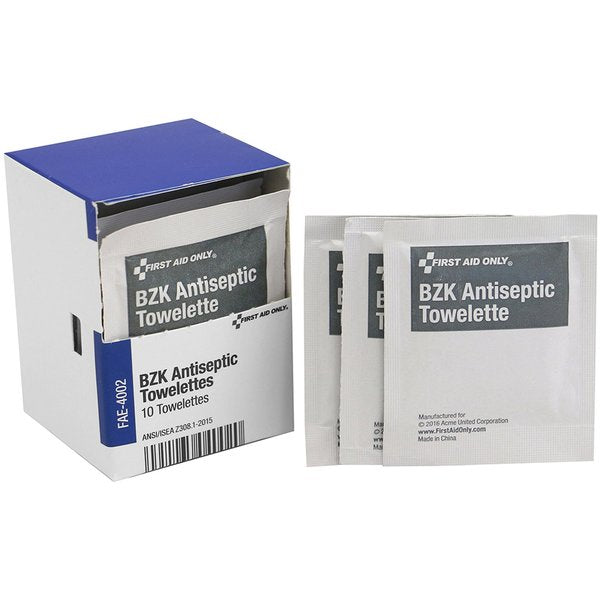 First Aid Kit Refill, BZK Antiseptic Wipes, 10 Per Box