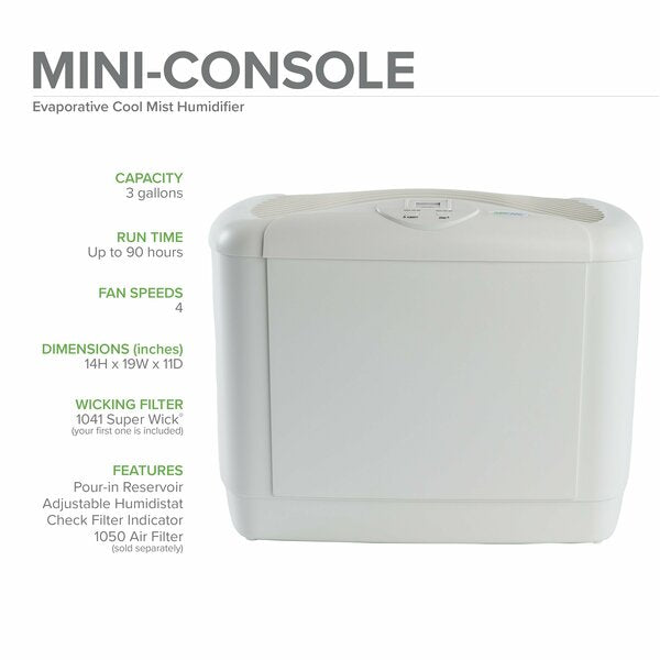 Portable Humidifier, -, 3 gal, 1,250 sq. ft., Mini Console, White