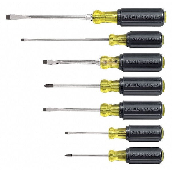 Screwdriver Set, General Purpose, Slotted and Phillips Tip, Steel Shank, Ergonomic Grip, 7-Piece