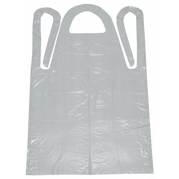 Disposable Bib Apron, Polyethylene, 1.25 mil Thick, 46 in Long, White, Universal Size, 100 Pack