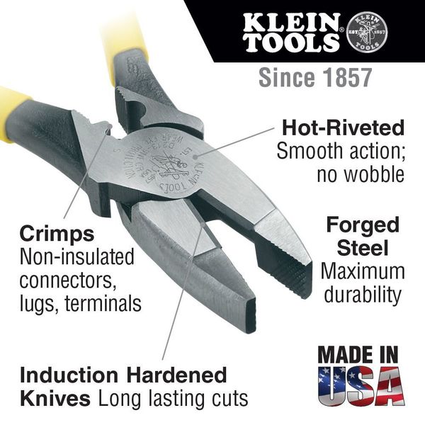 9 3/8 in 2000(TM) Linemans Plier High Leverage w/ Wire Crimper, Steel