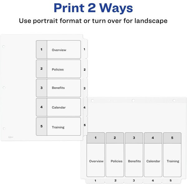 AveryÂ® Ready IndexÂ® Table of Contents Dividers 11130, 5-Tab Set