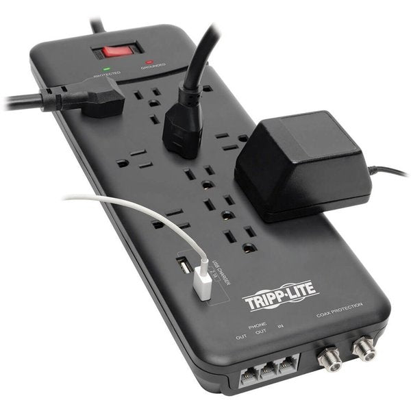 Surge Protector Power Strip 12 Outlet 2 USB Ports Tel/Modem/Coax