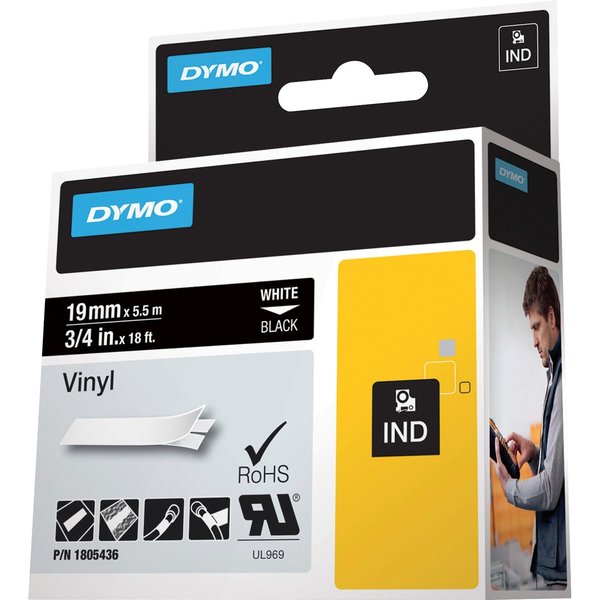Rhinoâ¢ Label Cartridge, White on Black, 18 ft. L