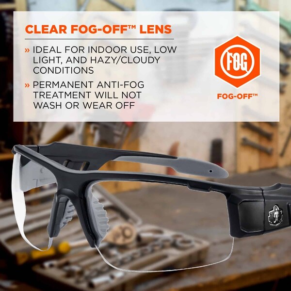 Safety Glasses, Traditional Clear PC Decenter Lens, Anti-Fog, Scratch-Resistant