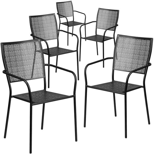 5Pack Black Steel Patio Arm Chair with Square Back