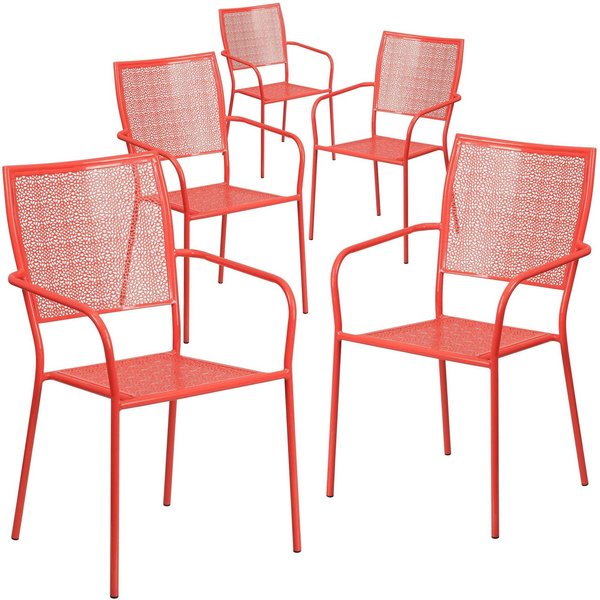 5Pack Coral Steel Patio Arm Chair with Square Back