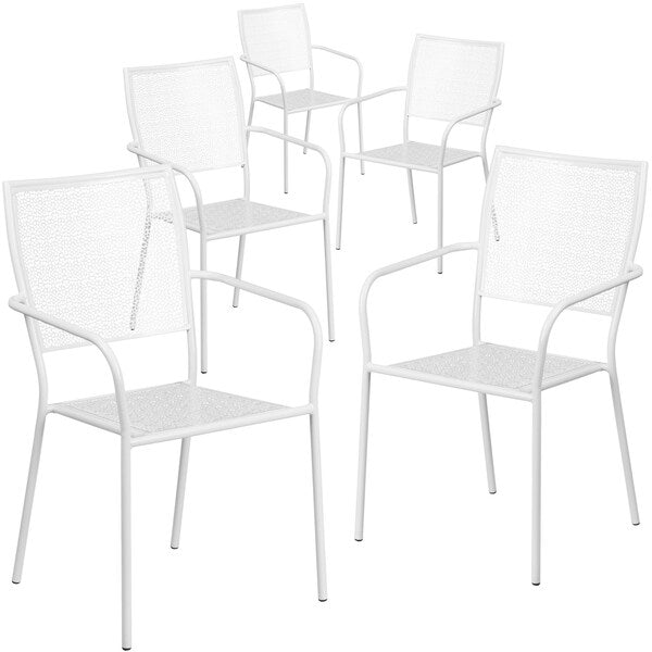 5Pack White Steel Patio Arm Chair with Square Back