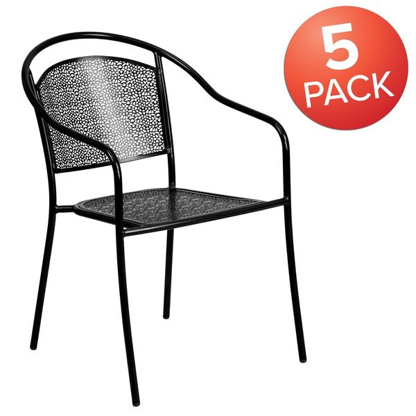 5 Pack Black Steel Patio Arm Chair with Round Back