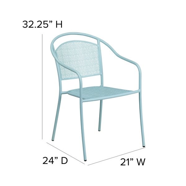 5PK Sky Blue Steel Patio Arm Chair with Round Back