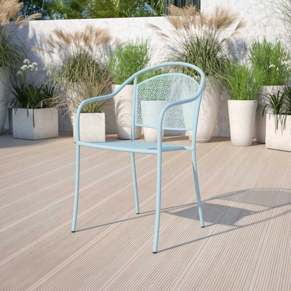 5PK Sky Blue Steel Patio Arm Chair with Round Back