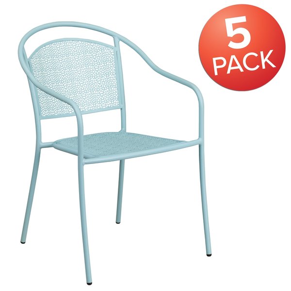 5PK Sky Blue Steel Patio Arm Chair with Round Back
