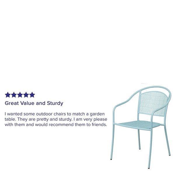 5PK Sky Blue Steel Patio Arm Chair with Round Back