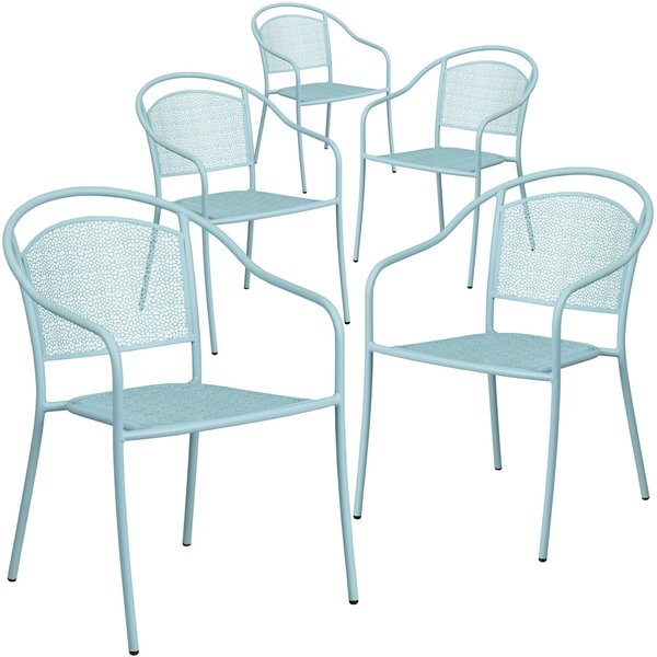 5PK Sky Blue Steel Patio Arm Chair with Round Back