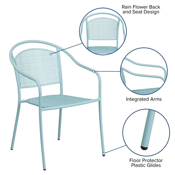 5PK Sky Blue Steel Patio Arm Chair with Round Back