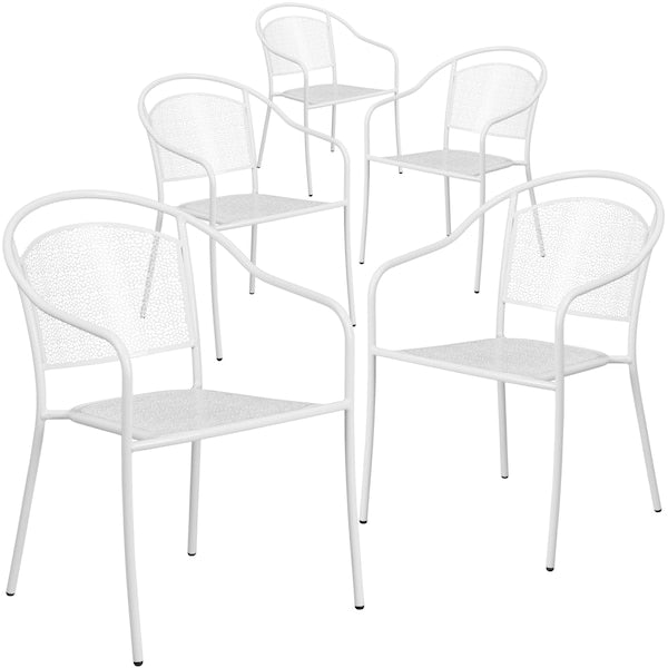 5 Pack White Steel Patio Arm Chair with Round Back