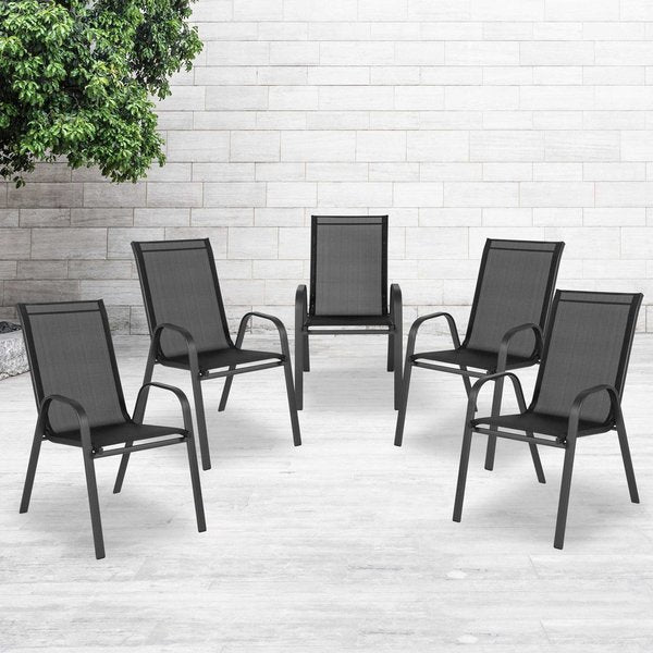 5 Pack Black Outdoor Stack Chair w/ Flex Material