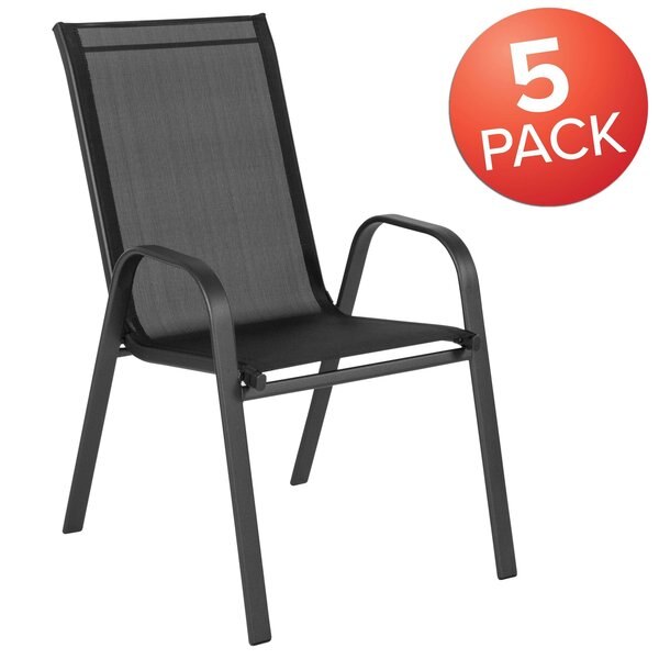 5 Pack Black Outdoor Stack Chair w/ Flex Material