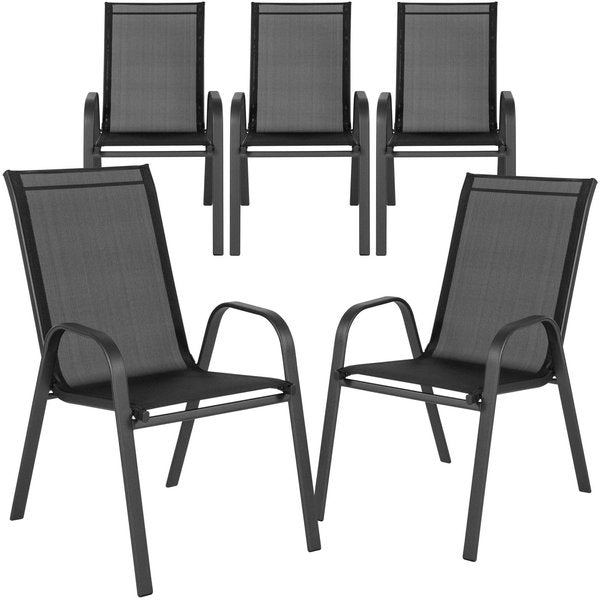 5 Pack Black Outdoor Stack Chair w/ Flex Material