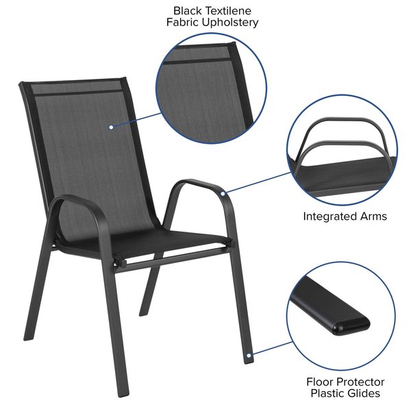 5 Pack Black Outdoor Stack Chair w/ Flex Material