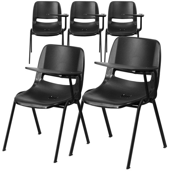 Black Ergonomic Shell Chair with Left Handed Flip-Up Tablet Arm