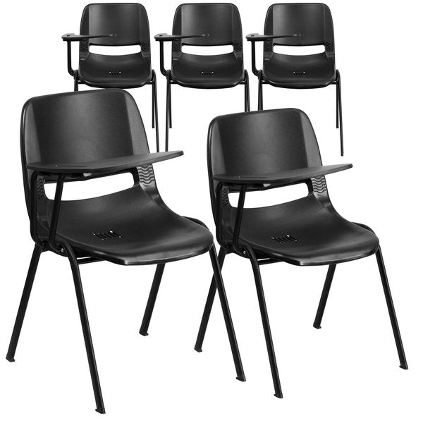 Black Ergonomic Shell Chair with Right Handed Flip-Up Tablet Arm