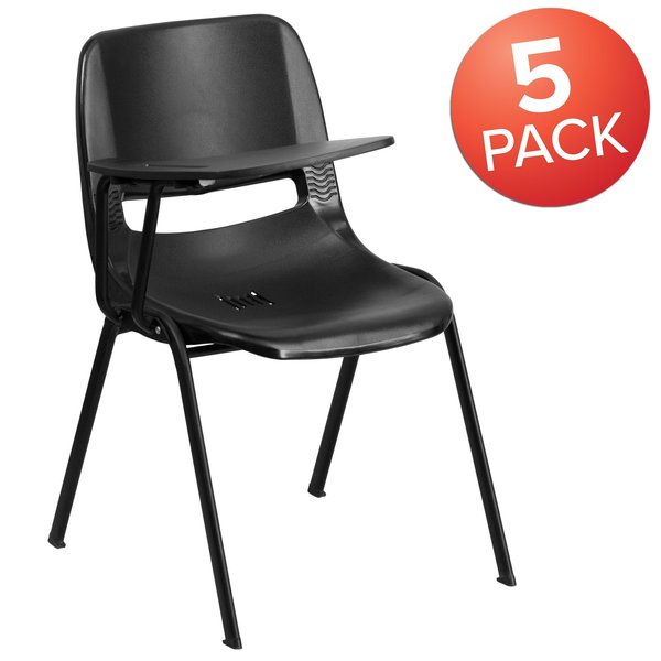 Black Ergonomic Shell Chair with Right Handed Flip-Up Tablet Arm