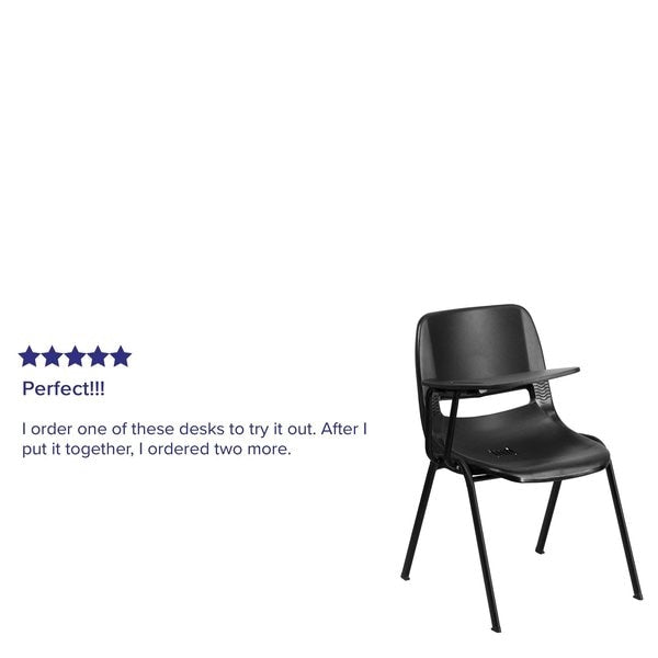 Black Ergonomic Shell Chair with Right Handed Flip-Up Tablet Arm