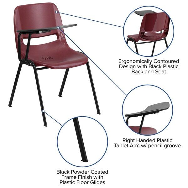 Burgundy Tablet Arm Chair