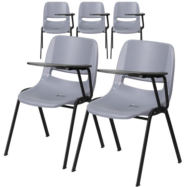 Gray Ergonomic Shell Chair with Left Handed Flip-Up Tablet Arm