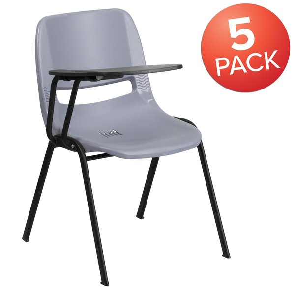 Gray Ergonomic Shell Chair with Right Handed Flip-Up Tablet Arm