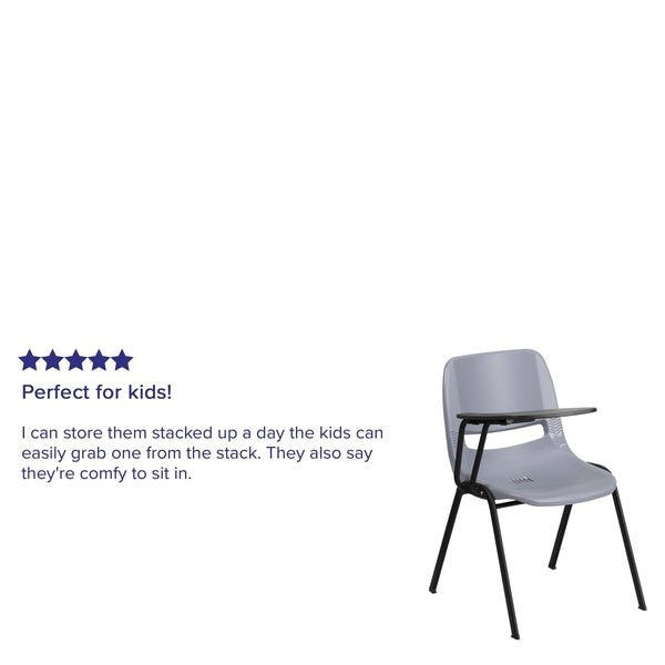 Gray Ergonomic Shell Chair with Right Handed Flip-Up Tablet Arm