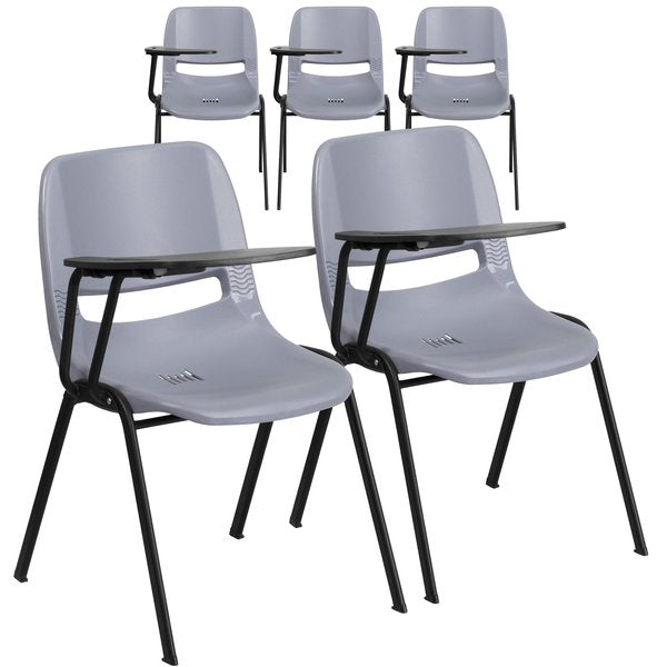 Gray Ergonomic Shell Chair with Right Handed Flip-Up Tablet Arm
