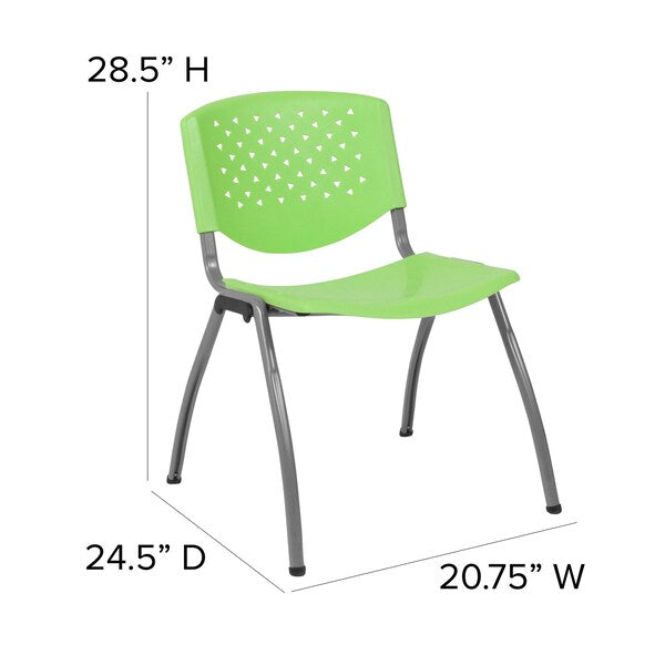 5 Pack HERCULES Series 880 lb. Capacity Green Plastic Stack Chair with Titanium Gray Powder Coated Frame