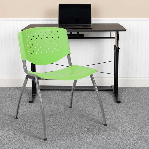 5 Pack HERCULES Series 880 lb. Capacity Green Plastic Stack Chair with Titanium Gray Powder Coated Frame