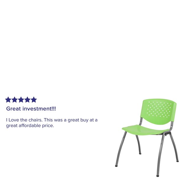 5 Pack HERCULES Series 880 lb. Capacity Green Plastic Stack Chair with Titanium Gray Powder Coated Frame