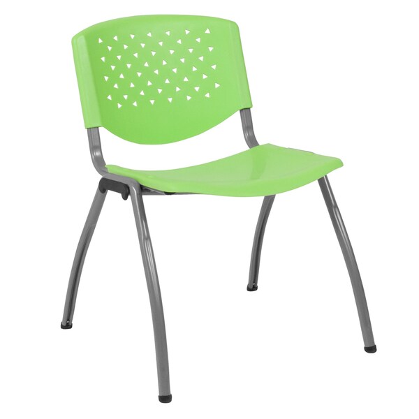 5 Pack HERCULES Series 880 lb. Capacity Green Plastic Stack Chair with Titanium Gray Powder Coated Frame