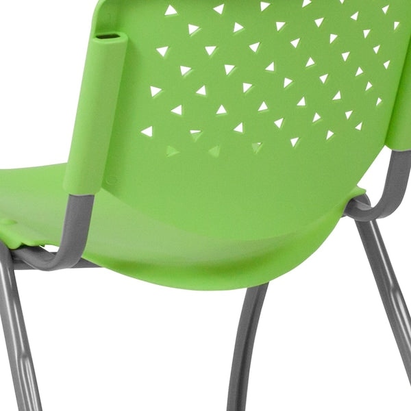 5 Pack HERCULES Series 880 lb. Capacity Green Plastic Stack Chair with Titanium Gray Powder Coated Frame
