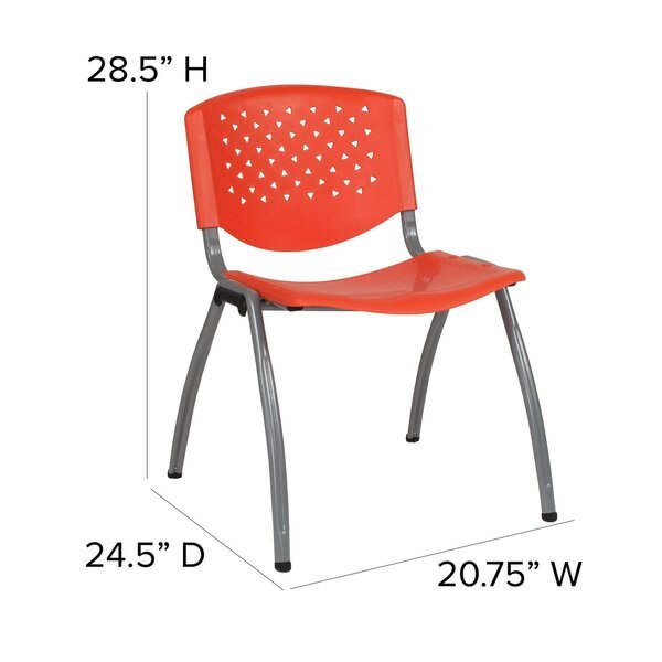 5 Pack HERCULES Series 880 lb. Capacity Orange Plastic Stack Chair with Titanium Gray Powder Coated Frame