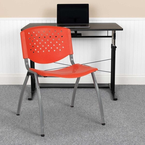 5 Pack HERCULES Series 880 lb. Capacity Orange Plastic Stack Chair with Titanium Gray Powder Coated Frame