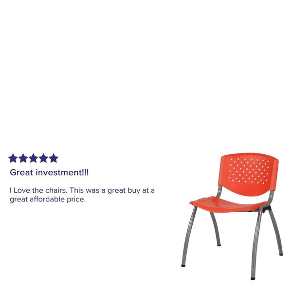 5 Pack HERCULES Series 880 lb. Capacity Orange Plastic Stack Chair with Titanium Gray Powder Coated Frame