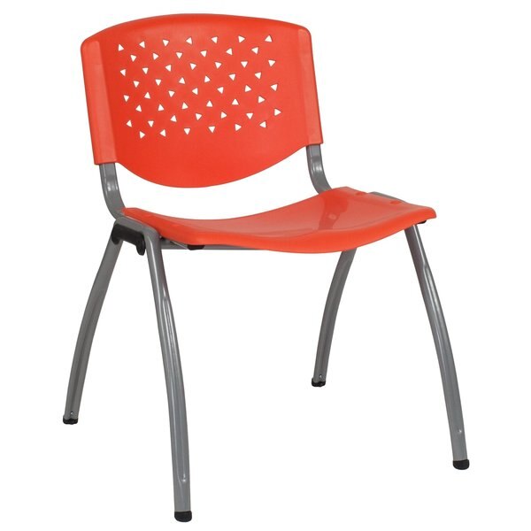 5 Pack HERCULES Series 880 lb. Capacity Orange Plastic Stack Chair with Titanium Gray Powder Coated Frame