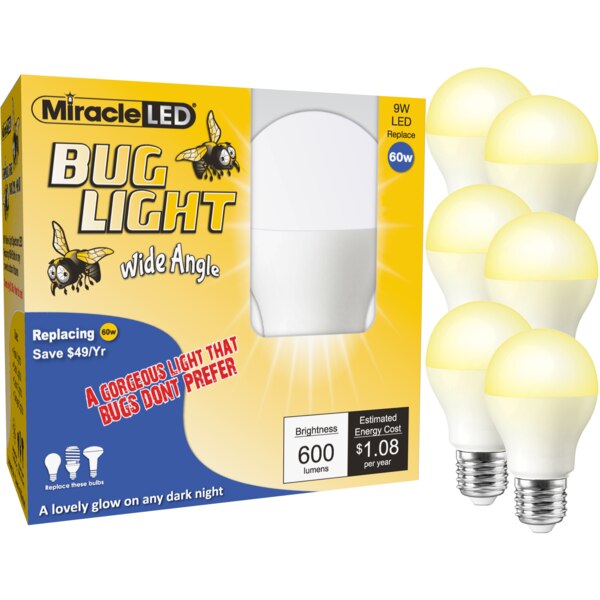Bug Light Wide Angle Yellow Amber Glow Replace 60W for Porch & Patio