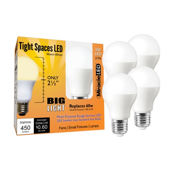 Tight Spaces LED Bulb for Small Areas, Warm White Replace 60W