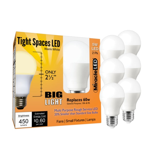 Tight Spaces LED Bulb for Small Areas, Warm White Replace 60W