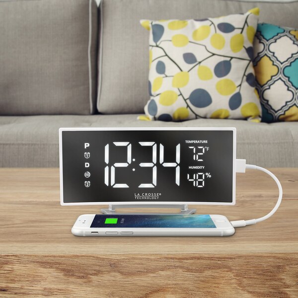 Crv Mirror LED Alarm Clock, Temp, USB Port