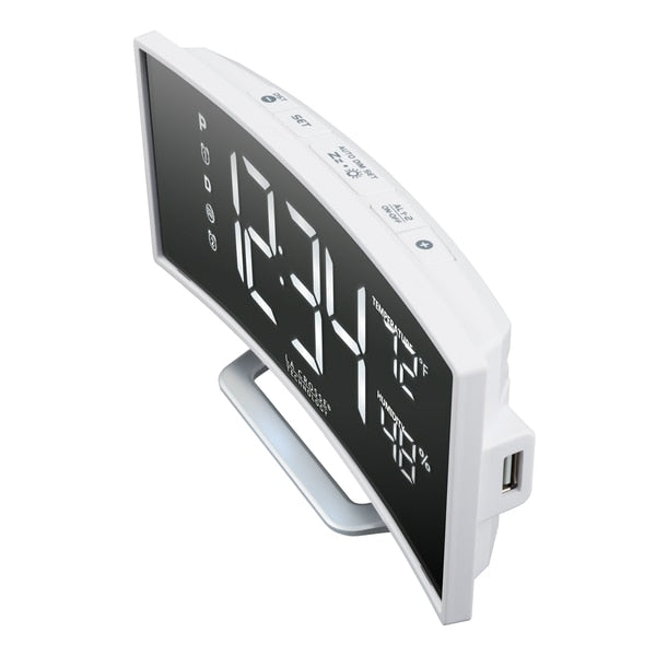 Crv Mirror LED Alarm Clock, Temp, USB Port
